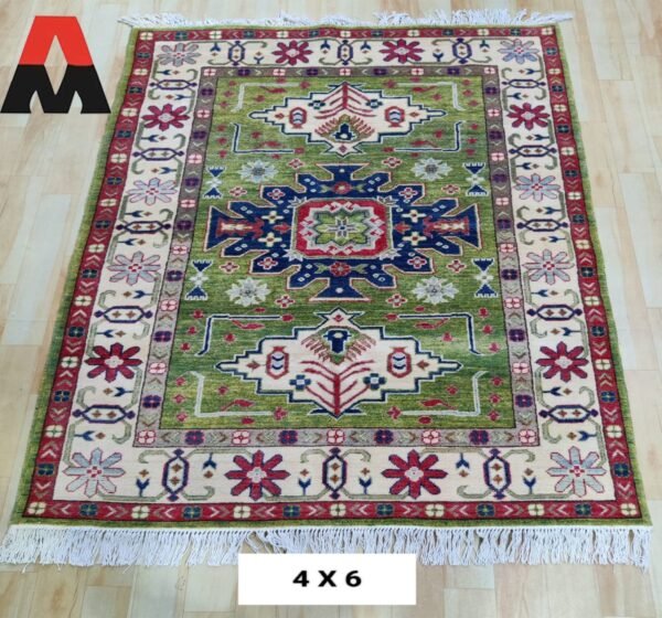 The Afghan hand-spun & hand-knotted carpets, Ethnic Afghan Red Rug, Ideal for a Farmhouse or Shabby Chic Home Decor, Perfect for a Formal Dining Room or Home Office, Large Area Rug 4 Feet X 6 Feet