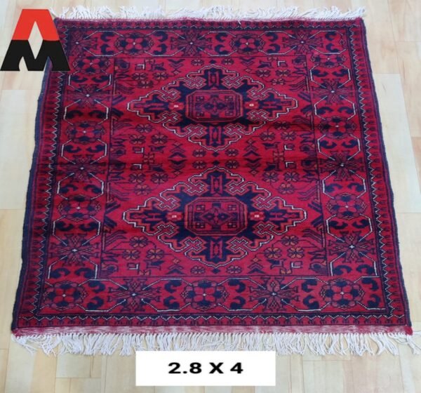The Afghan hand-spun & hand-knotted carpets, Ethnic Afghan Red Rug, Ideal for a Farmhouse or Shabby Chic Home Decor, Perfect for a Formal Dining Room or Home Office, Large Area Rug 2.8 Feet X 4.0 Feet