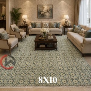 Hand Knotted Woolen Carpet from Bhadohi, India – 8 x 10 Feet Traditional Persian-Inspired Design
