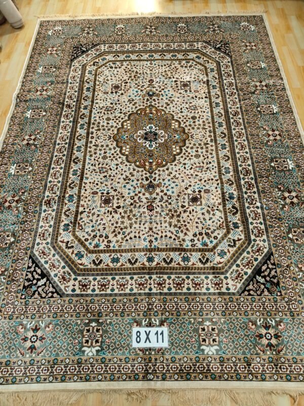 Kashmiri Persian Design Carpet for Living Room Bedroom and for Hall | Machine Woven Designer Anti Skid Carpets 8 Feet X 11 Feet