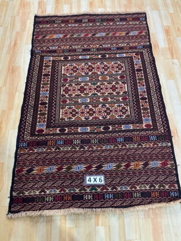 The Afghan hand-spun & hand-knotted Kilims carpets, Ethnic Afghan Red Rug, Ideal for a Farmhouse or Shabby Chic Home Decor, Perfect for a Formal Dining Room or Home Office, 4.0 Feet X 6.0 Feet