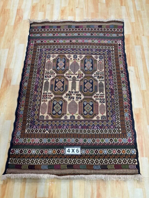 The Afghan hand-spun & hand-knotted Kilims carpets, Ethnic Afghan Red Rug, Ideal for a Farmhouse or Shabby Chic Home Decor, Perfect for a Formal Dining Room or Home Office, 4.0 Feet X 6.0 Feet