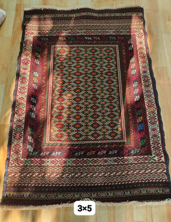 The Afghan hand-spun & hand-knotted Kilims carpets, Ethnic Afghan Red Rug, Ideal for a Farmhouse or Shabby Chic Home Decor, Perfect for a Formal Dining Room or Home Office, 3.0 Feet X 5.0 Feet