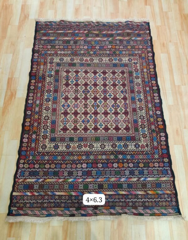 The Afghan hand-spun & hand-knotted Kilims carpets, Ethnic Afghan Red Rug, Ideal for a Farmhouse or Shabby Chic Home Decor, Perfect for a Formal Dining Room or Home Office, 4.0 Feet X 6.0 Feet