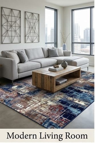 Abstract Area Rug Modern Style | Premium Indian Made Superior Comfort & Construction | Stain Shedding Resistant 6 Feet X 9 Feet - Image 2