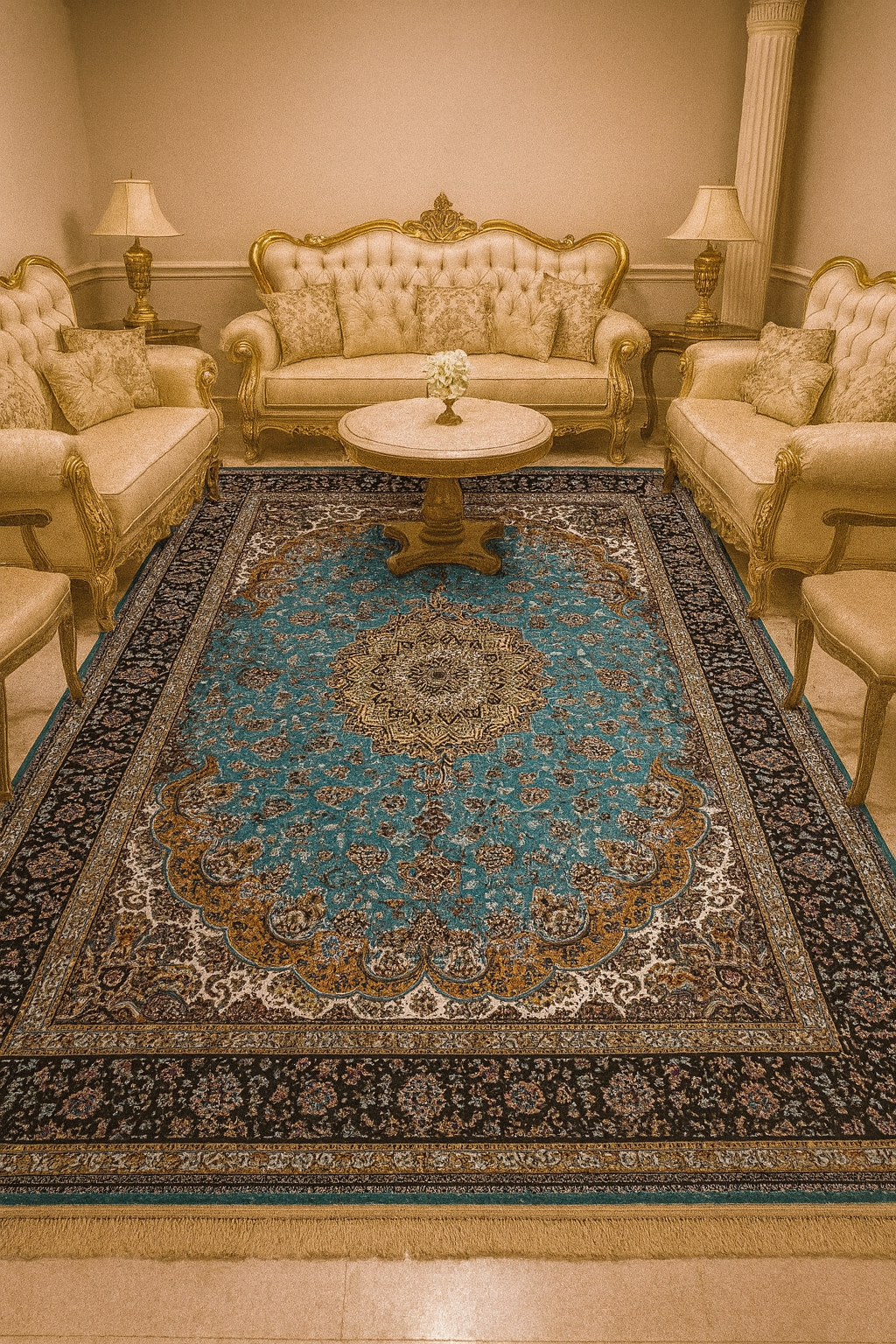 Kashmiri Persian Design Carpet For Living Room Bedroom And For Hall | Machine Woven Designer Anti Skid Carpets