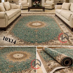 Kashmiri Persian Design Carpet for Living Room Bedroom and for Hall | Machine woven Designer Anti Skid Carpets 10 Feet X 14 Feet