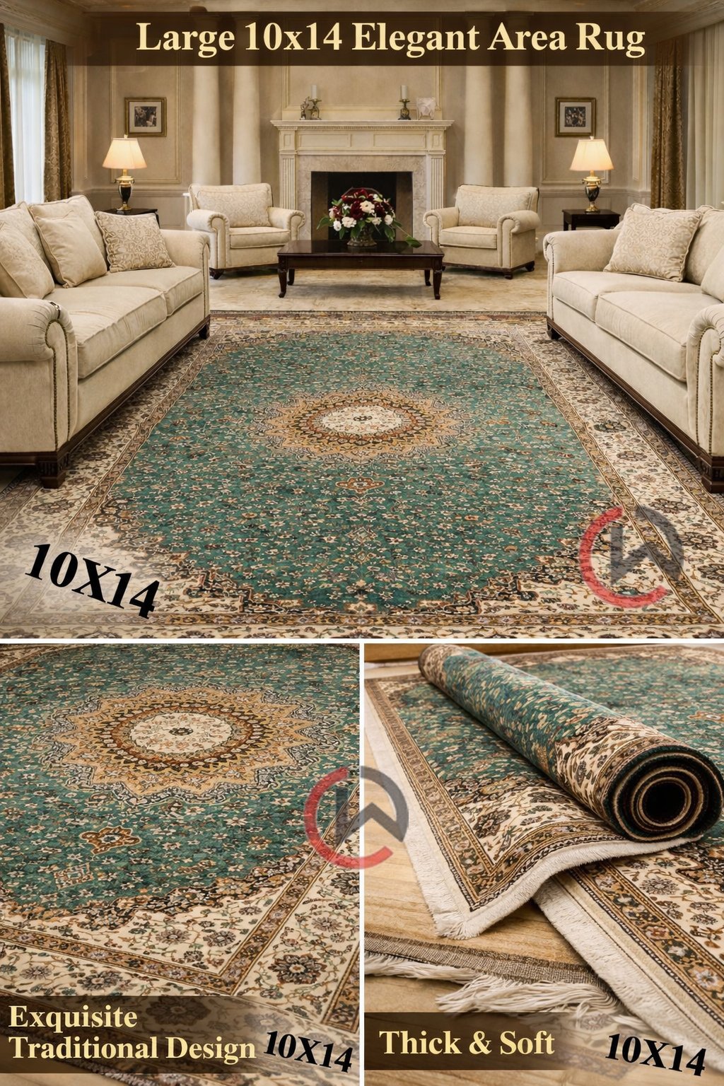 Kashmiri Persian Design Carpet for Living Room Bedroom and for Hall | Machine woven Designer Anti Skid Carpets 10 Feet X 14 Feet