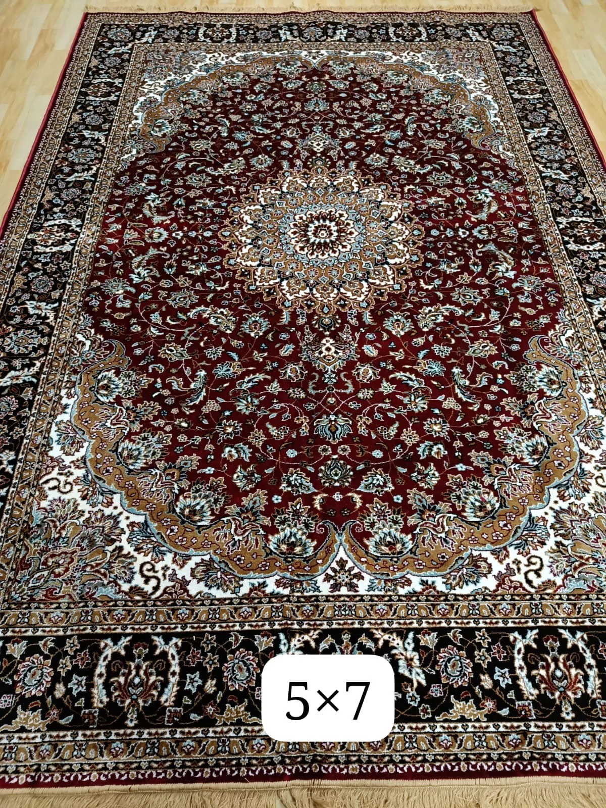 Kashmiri Persian Design Carpet For Living Room Bedroom And For Hall | Machine Woven Designer Anti Skid Carpets - Image 2