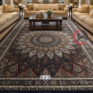 Kashmiri Persian Design Carpet for Living Room Bedroom and for Hall | Machine woven Designer Anti Skid Carpets 6 Feet X 9 Feet