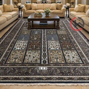 Kashmiri Persian Design Carpet for Living Room Bedroom and for Hall | Machine woven Designer Anti Skid Carpets 6 Feet X 9 Feet