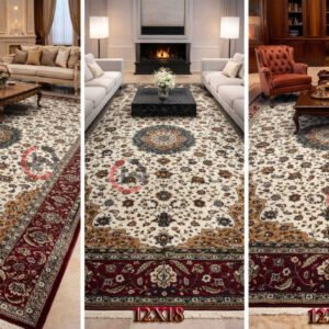 Kashmiri Persian Design Carpet for Living Room Bedroom and for Hall | Machine woven Designer Anti Skid Carpets 12 Feet X 18 Feet