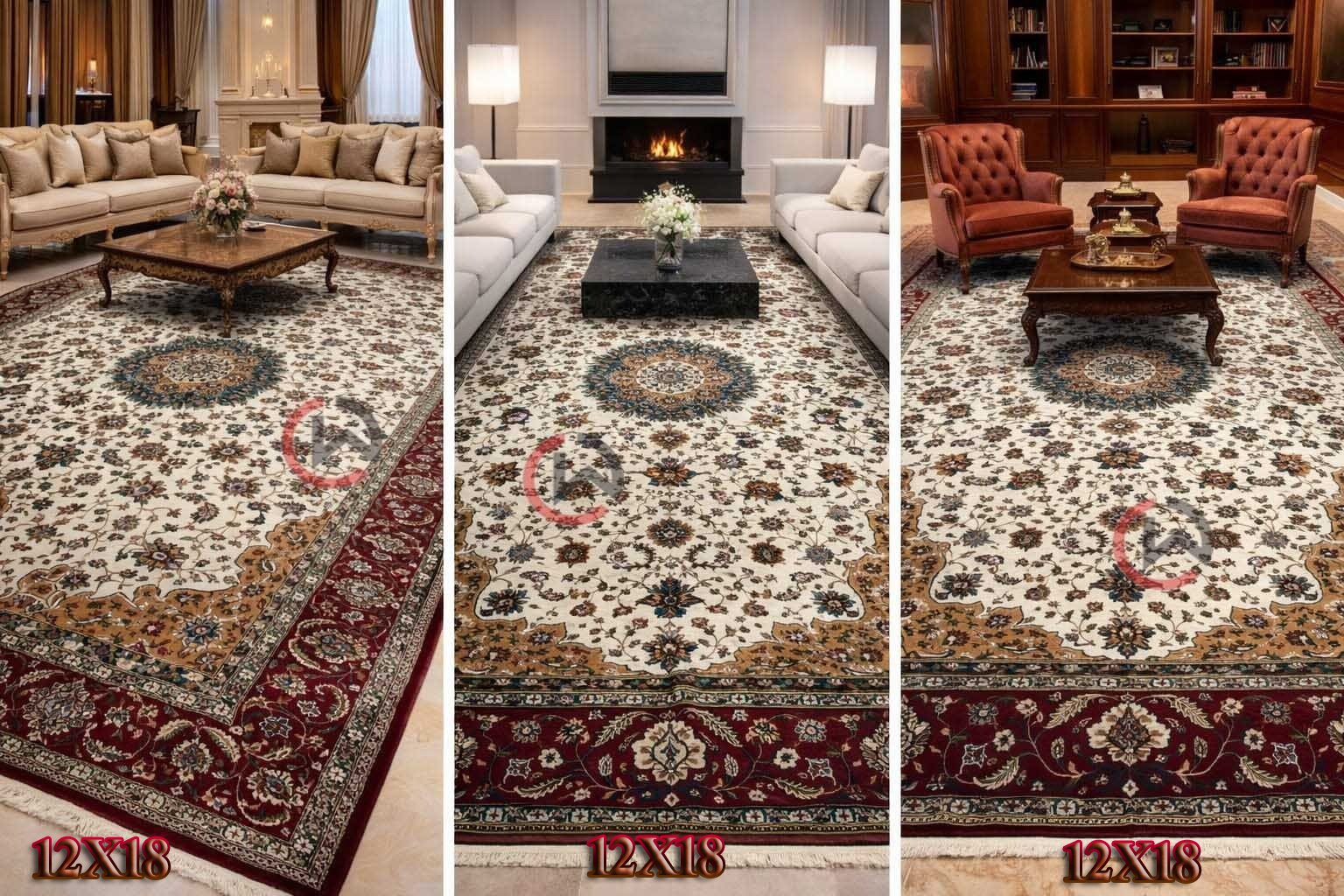 Kashmiri Persian Design Carpet for Living Room Bedroom and for Hall | Machine woven Designer Anti Skid Carpets 12 Feet X 18 Feet