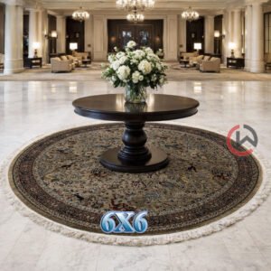 Kashmiri Persian Design Carpet for Living Room Bedroom and for Hall | Machine woven Designer Anti Skid Carpets 6 Feet X 6 Feet Diameter