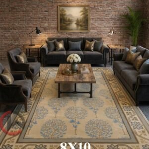 Hand Knotted Woolen Carpet from Bhadohi, India – 8 x 10 Feet Traditional Persian-Inspired Design